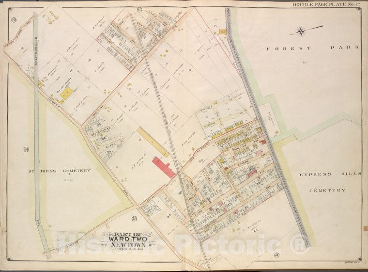 Historic Map - 1908 Queens (New York, N.Y.), Trotting Course Lane, Poplar Ave, Hazel Ave, Spruce Ave, Larch Ave; Myrtle Ave, Thompson Ave, Dry Harbar Road, Met - Vintage Wall Art