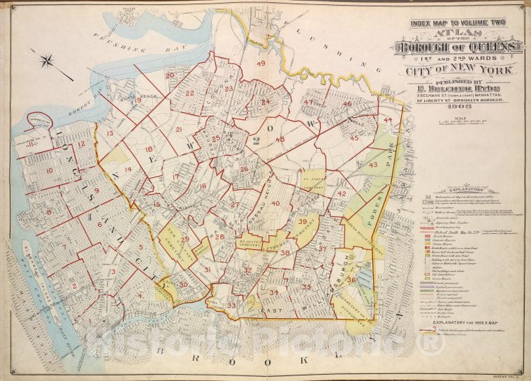 Historic Map - 1908 Index Map To Vol. 2, Atlas Of The Borough Of Queens, 1St And 2Nd Wards City Of New York - Vintage Wall Art