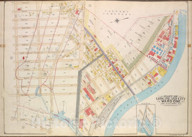 Historic Map - 1908 Queens, Part Of Long Island City Ward One (Part Of Old Wards 1 & 2) Sub Plan; [Water St, Marsh St. - Vintage Wall Art