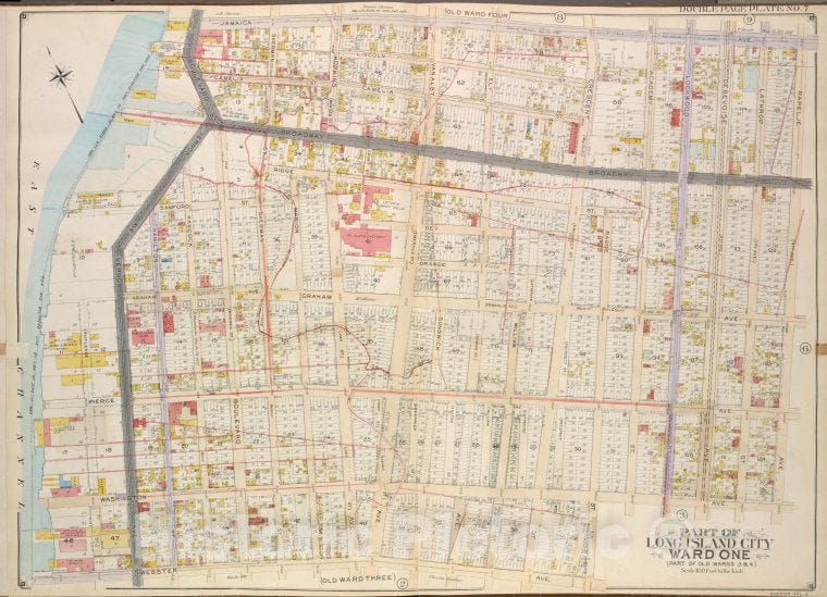 Historic Map - 1908 Queens, Vol. 2, Double Page No. 7; Part Of Long Island City Ward One (Part Of Old Wards 3 & 4) - Vintage Wall Art