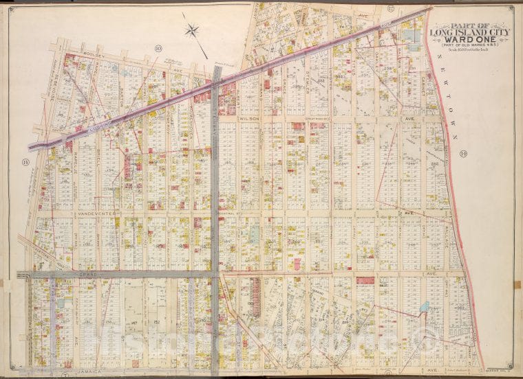 Historic Map - 1908 Queens, Vol. 2, Double Page No. 9; Part Of Long Island City Ward One (Part Of Old Wards 4 & 5) - Vintage Wall Art