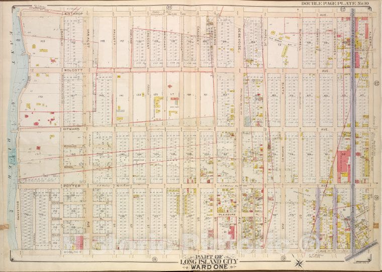 Historic Map - 1908 Queens, Vol. 2, Double Page No. 10; Part Of Long Island City Ward One (Part Of Old Ward 5); - Vintage Wall Art