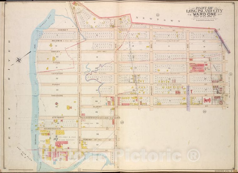 Historic Map - 1908 Queens, Vol. 2, Double Page No. 12; Part Of Long Island City Ward One (Part Of Old Ward 5); [Berrian - Vintage Wall Art