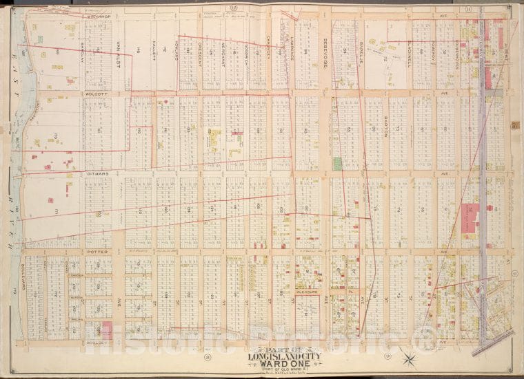 Historic Map - 1903 Queens, Part Of Long Island City Ward One (Part Of Old Ward Five); [Winthrop Ave, Albert St, Flushing Ave; Including Woolsey Ave, Boulevard] - Vintage Wall Art