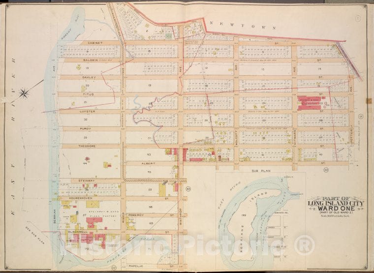 Historic Map - 1903 Queens, Vol. 2, Double Page Part Of Long Island City Ward One (Part Of Old Ward Five), Old Bowery - Vintage Wall Art