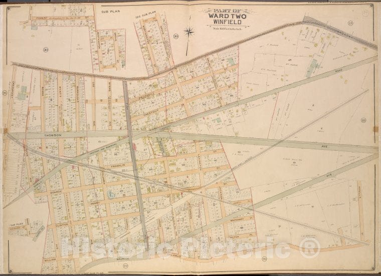 Historic Map - 1903 Queens County, New York (N.Y.) Queens, Ward Two Winfield; Worthington, 1St, Grove, Woodside, Broadway, Shell Road - Vintage Wall Art