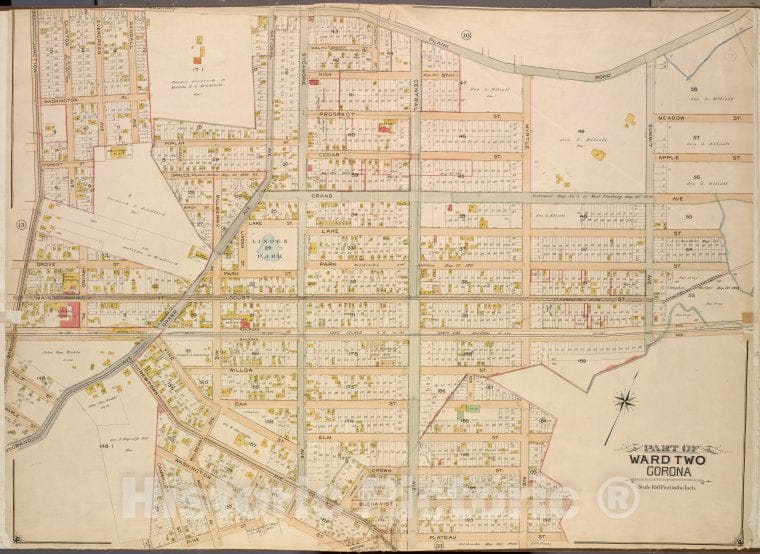 Historic Map - 1903 Queens County, New York (N.Y.) Queens, Ward Two Corona; Flushing Plank, Meadow, Apple, Grand, Lake, Part, Main, Locust, Rail, Summit - Vintage Wall Art