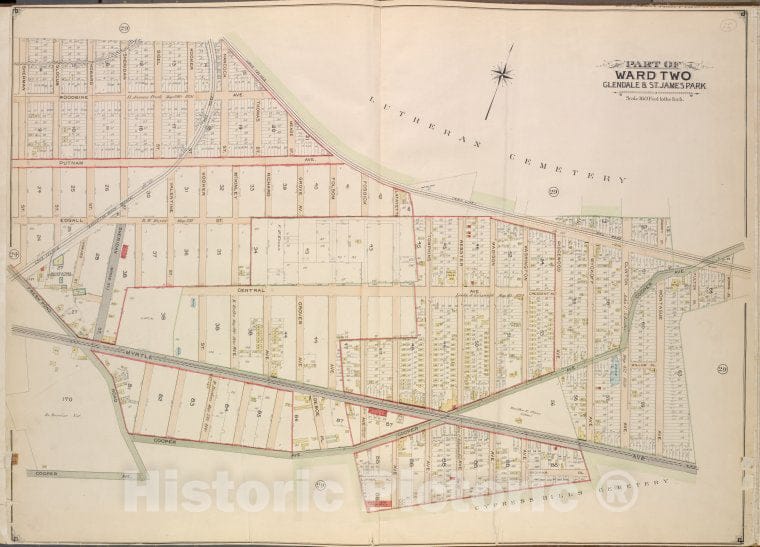 Historic Map - 1903 Queens County, New York (N.Y.) Queens, Ward Two Clendale And James Park; Long Island Rail Road, Morris, Fulton, Myrtle; Cooper, Fresh Pond Road - Vintage Wall Art