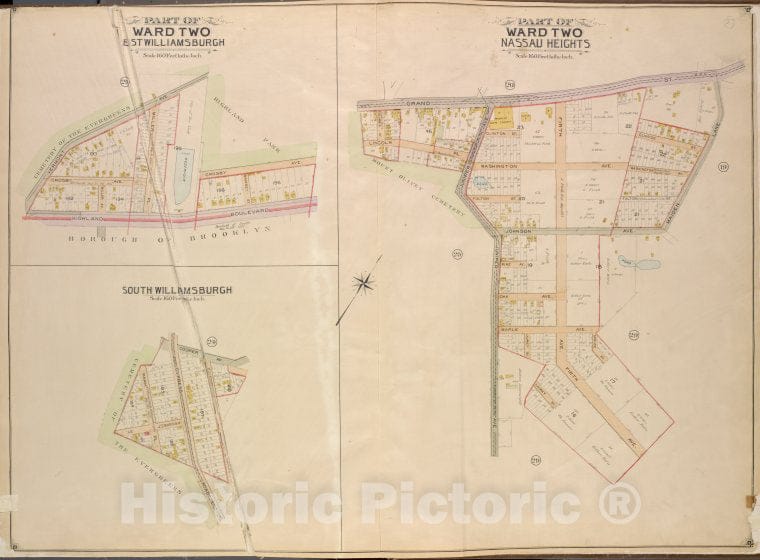 Historic Map - 1903 Queens County, New York (N.Y.) Queens, Ward Two Williamburgh; Vermont, Crosby; Highland ; Ward Two Nassau Hights; Grand, Maiden Lane, Firth - Vintage Wall Art