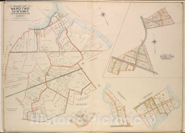 Historic Map - 1903 Queens County, New York (N.Y.), Queens, Ward Two Newtown, Trains Meadow, Wood Side And Elmhurst; Bowery Bay, Flushing Bay, Corona; Elmhors - Vintage Wall Art