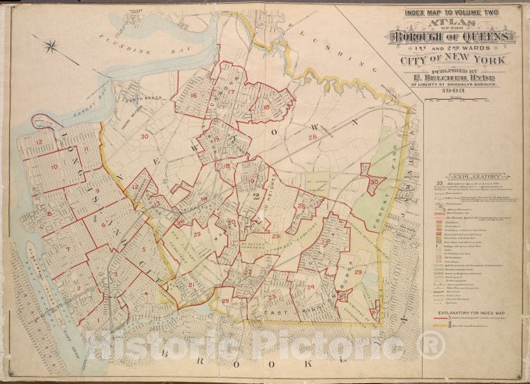 Historic Map - 1903 Queens County, New York (N.Y.) Index Map To Volume Two, Atlas Borough Of Queens, First And Second Wards City And Second Wards. City Of New York - Vintage Wall Art