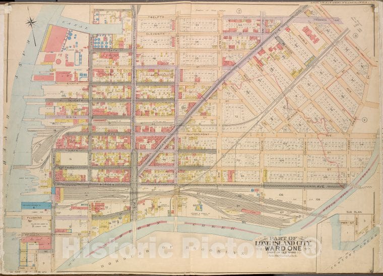 Historic Map - 1903 Queens County, New York (N.Y.), Queens, Long Island City Ward One (Old Ward One); Division, Vernon, 12Th, Ely, Jackson, Thomson, Nott, Creek - Vintage Wall Art