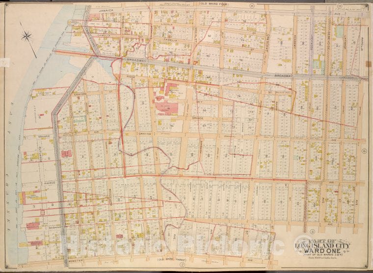 Historic Map - 1903 Queens County, New York (N.Y.) Queens, Long Island City Ward One (Old Wards Three And Four); Jamaica, Rapelje (4Th), Washington, Webster - Vintage Wall Art