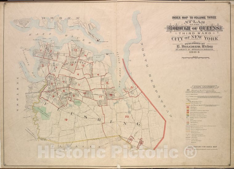 Historic 1908 Updated To 1913 Map - Index Map To Vol. 3; Atlas Of The Borough Of Queens Third Ward C - Vintage Wall Art