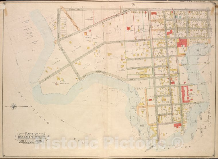 Historic 1908 Updated To 1913 Map - Queens, Vol. 3, Double Page Plate No. 1; Part Of Ward Three Coll - Vintage Wall Art