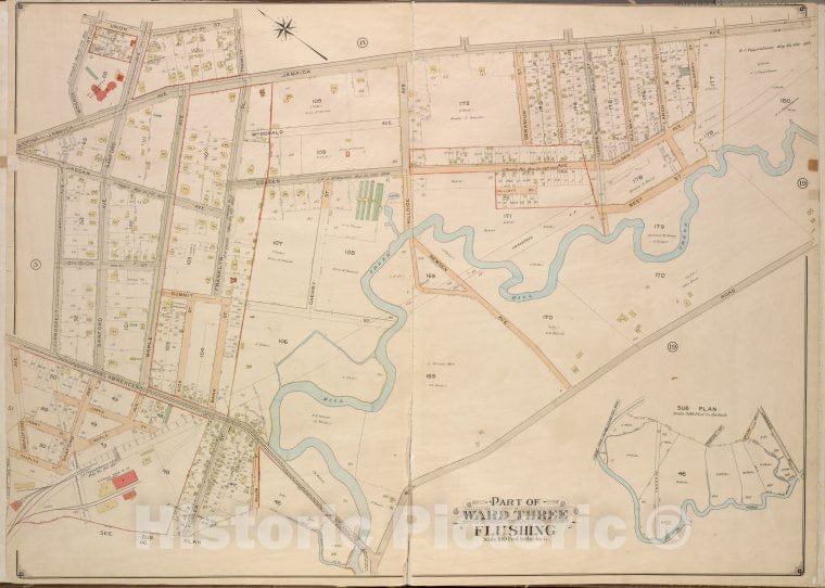 Historic 1908 Updated To 1913 Map - Queens, Vol. 3, Double Page Plate No. 6; Part Of Ward Three Sub - Vintage Wall Art