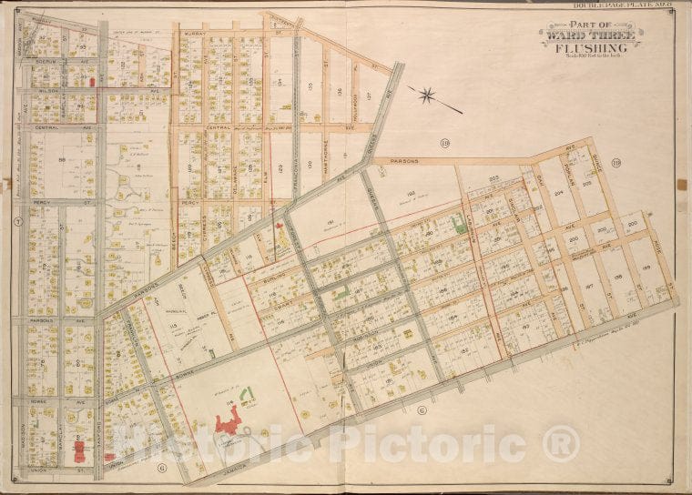 Historic 1908 Updated To 1913 Map - Queens, Vol. 3, Double Page Plate No. 8; Part Of Ward Three Flus - Vintage Wall Art