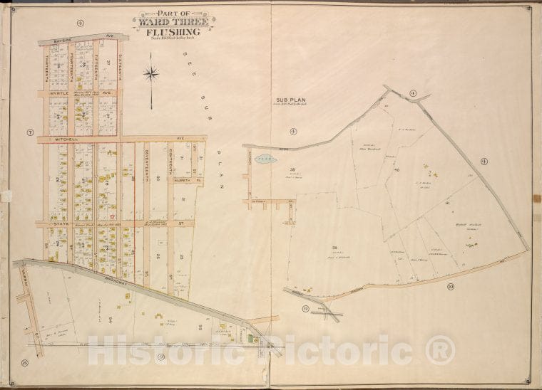 Historic 1908 Updated To 1913 Map - Queens, Vol. 3, Double Page Plate No. 11; Part Of Ward Three Flu - Vintage Wall Art