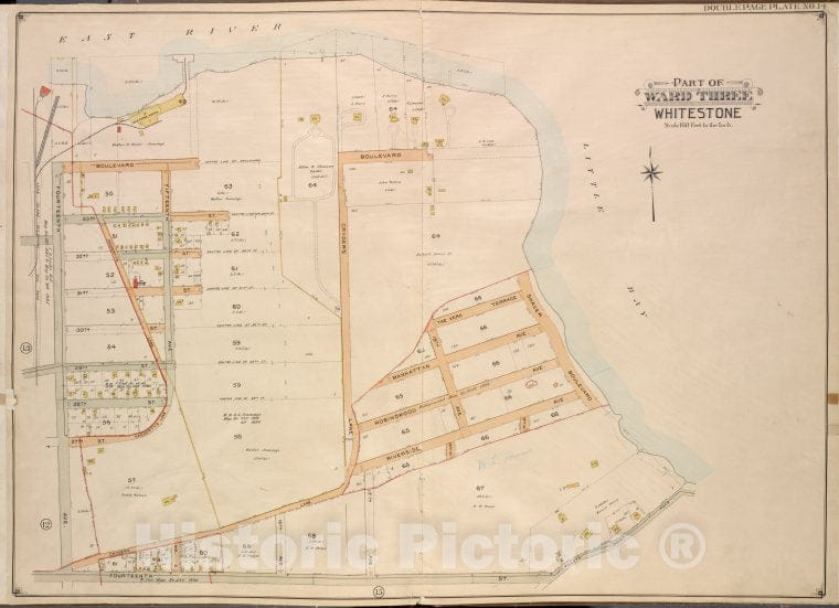 Historic 1908 Updated To 1913 Map - Queens, Vol. 3, Double Page Plate No. 14; Part Of Ward Three Whi - Vintage Wall Art