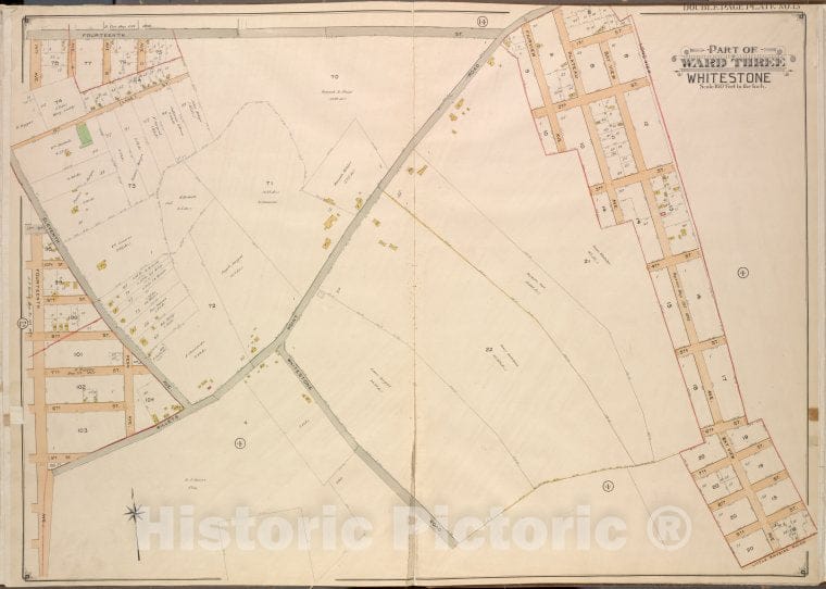 Historic 1908 Updated To 1913 Map - Queens, Vol. 3, Double Page Plate No. 15; Part Of Ward Three Whi - Vintage Wall Art