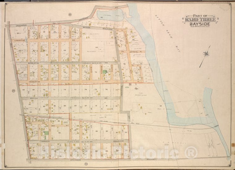 Historic 1908 Updated To 1913 Map - Queens, Vol. 3, Double Page Plate No. 18; Part Of Ward Three Bay - Vintage Wall Art