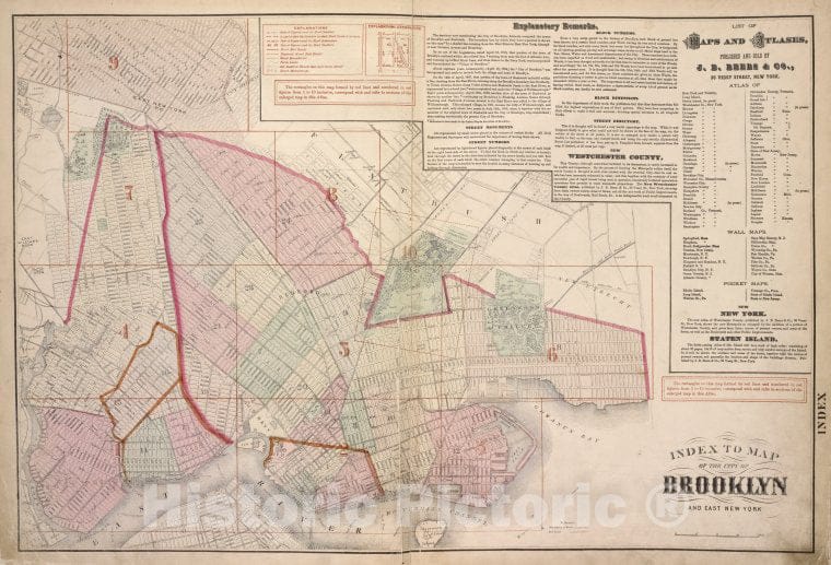 Historic Map - 1874 Brooklyn (New York, N.Y.), Index To Map Of The City Of Brooklyn And East New York. [Front] - Vintage Wall Art