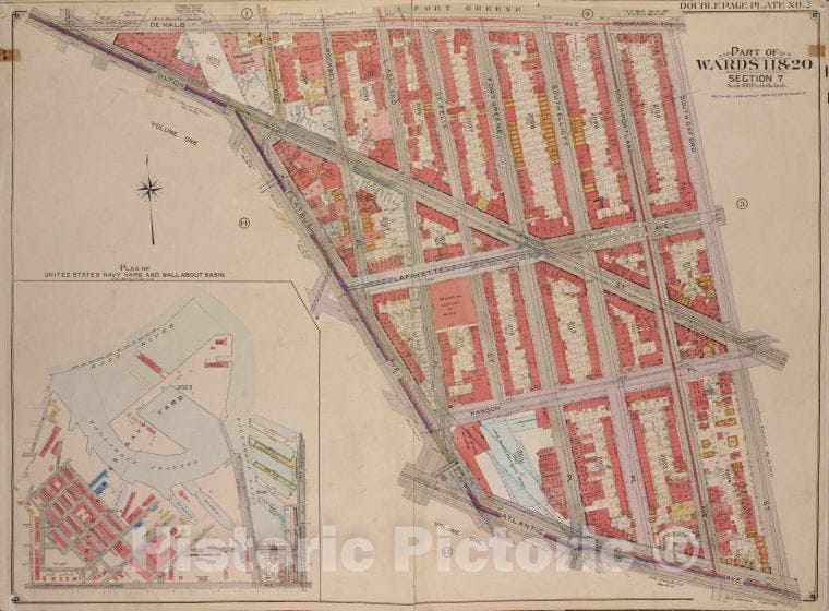 Historic Map - 1904 Brooklyn, (New York, N.Y.),Dekalb Ave, Southoxford St Atlantic Ave; Flatbush Ave, Fulton St; Plan Of United States Navy Yard And Wall Ab - Vintage Wall Art