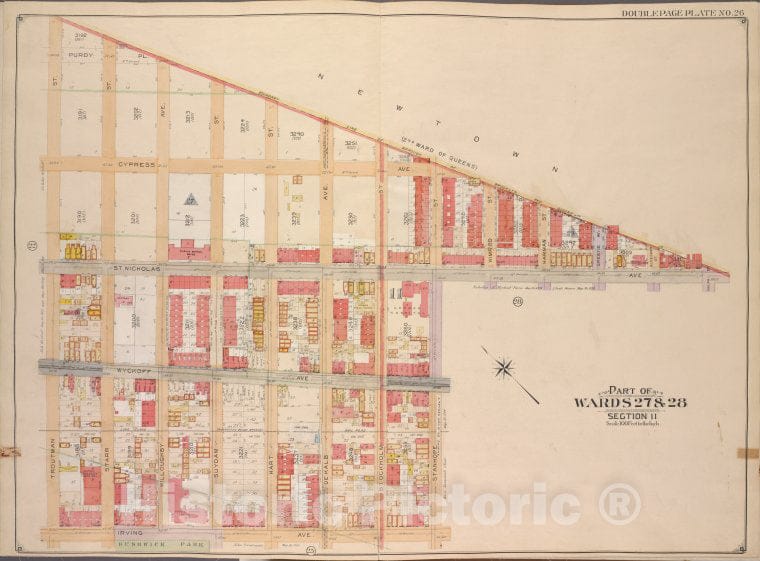 Historic Map - 1904 Brooklyn, (New York, N.Y.), Boundry Line Of Borough Of Brooklyn And Queens, Ralph St St.Nicholas Ave; Stanhope St Irving Ave, Troutman St. - Vintage Wall Art