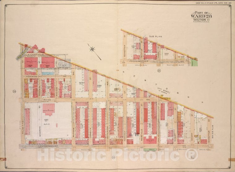 Historic Map - 1904 Brooklyn, (New York, N.Y.),Boundry Line Of Borough Of Brooklyn And Queens, Schaeffer St Kinckerbocker Ave; Palmetto St Myrtle Ave; {Schaef - Vintage Wall Art