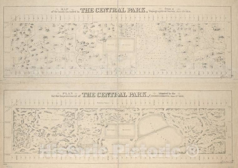 Historic 1856 Map - Map Of The Lands Included In The Central Park, From A Topographi - Central Park (New York, N.Y.) Maps Of New York City And State - Manhattan - Vintage Wall Art