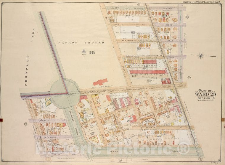 Historic Map - 1906 Brooklyn, (New York, N.Y.), Rugby Road (E. 14Th St.), Albemarle Road (Ave A), Church Ave, Church Lane, Ocean Parkway; Including Prospect Ave, Vintage Wall Art