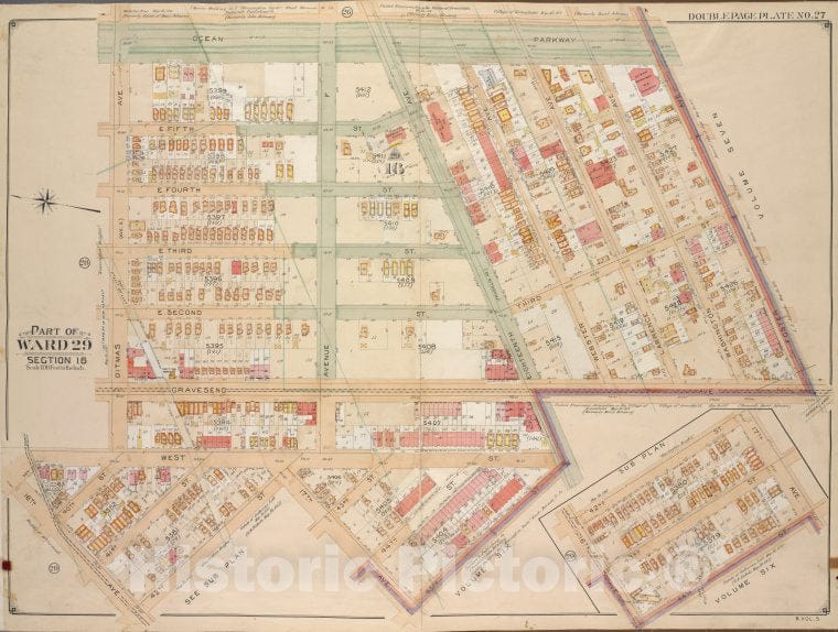 Historic Map - 1906 Brooklyn, (New York, N.Y.), Bounded By Ocean Parkway, Foster Ave, Gravesend Ave; Including 45Th St 17Th Ave, 42Nd St 16Th Ave, Ditmas Ave; - Vintage Wall Art