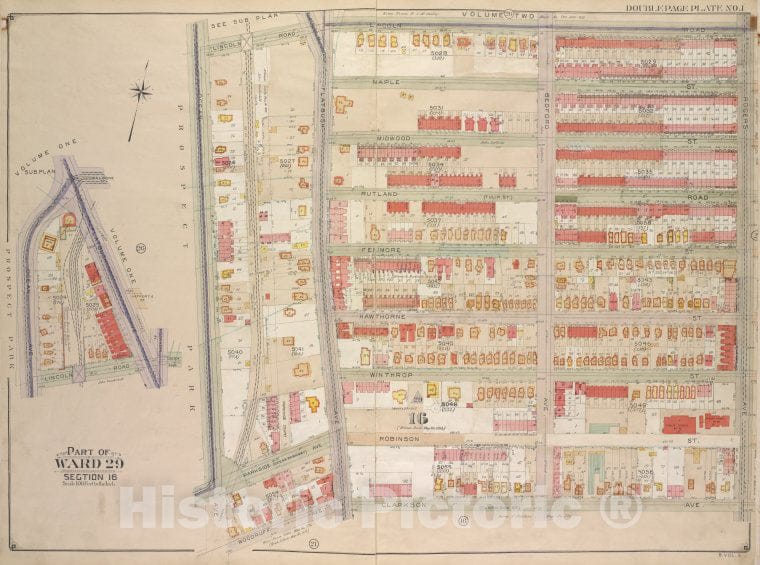 Historic Map - 1906 Brooklyn, (New York, N.Y.), Bounded By Lincoln Road, Rogers Ave, Clarkson Ave; Including Woodruff Ave, Ocean Ave; - Vintage Wall Art