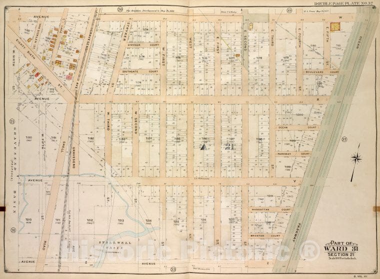 Historic Map - 1907 Brooklyn (New York, N.Y.) Vol. 7, Plate No. 32; Part Of Ward 31, Section 21; [Ave W, Ocean Parkway, Ave Z; Including W. 6Th St, 86Th St.] - Vintage Wall Art