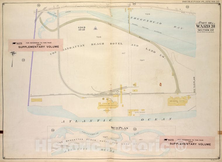 Historic Map - 1907, Brooklyn (New York, N.Y.) Part Of Ward 31, Section 22; Neptune Ave, Emmons Ave; Atlantic Ocean; Sub Plan; Sheepshead Bay, Atlantic Ocean - Vintage Wall Art