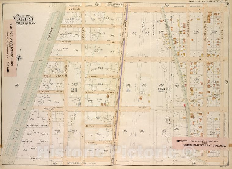 Historic Map - 1907 Brooklyn (New York, N.Y.) Vol. 7, Plate No. 37; Part Of Ward 31, Sections 21 & 22; [Ave W, E. 15Th St; Including Ave Z, Ocean Parkway] - Vintage Wall Art