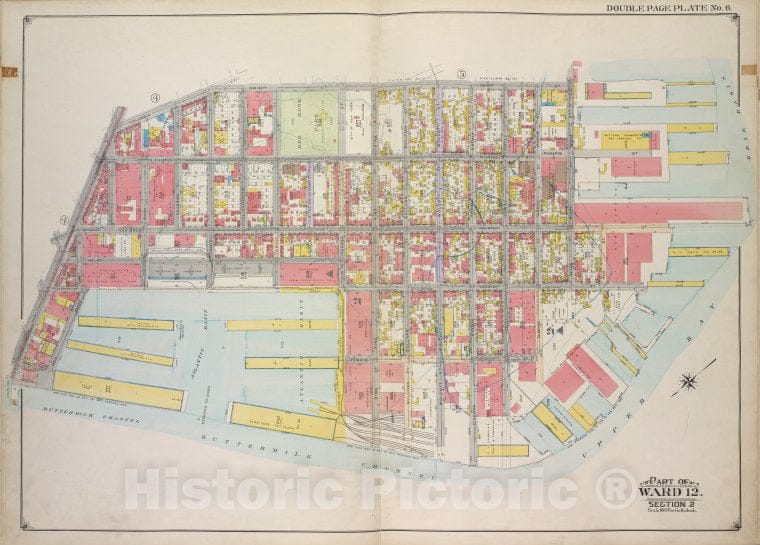 Historic Map - 1916, Brooklyn (New York, N.Y.) Vol. 1, No. 6; Part Of Ward 12, Section 2; Dwight, Erie Basin, Upper Bay; Buttermilk Channel, Hamilton, Columbia. - Vintage Wall Art