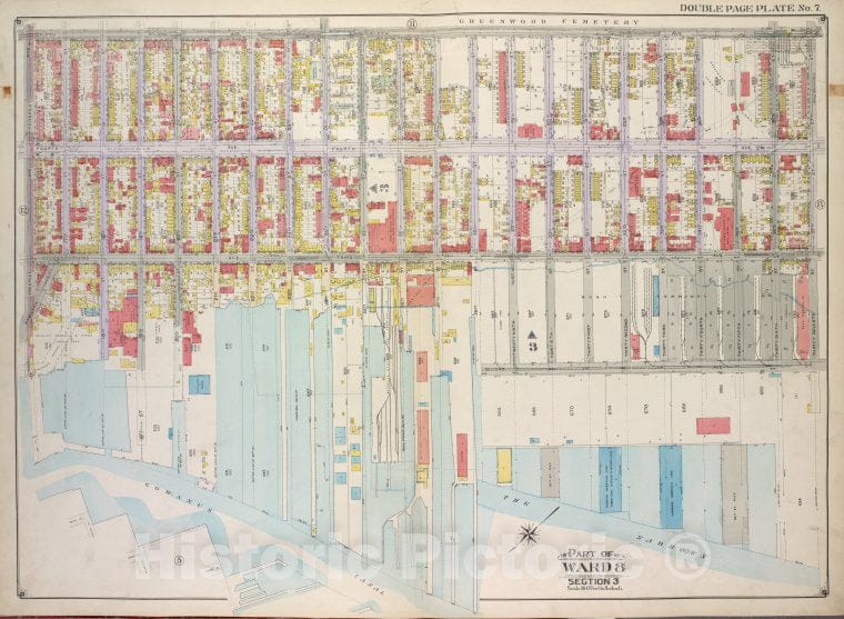 Historic Map - 1916, Brooklyn (New York, N.Y.) Vol. 1, Plate No. 7; Part Of Ward 8, Section 3; [Bounded By 5Th Ave, 37Th St, The Narrows; ] - Vintage Wall Art