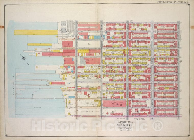 Historic Map - 1916 Brooklyn (New York, N.Y.) Vol. 1, Double Page Plate No. 9; Part Of Ward 8, Section 3; [49Th St, 5Th Ave, 60Th St, The Narrows] - Vintage Wall Art