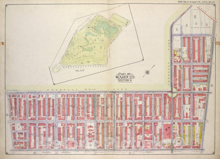 Historic Map - 1916 Brooklyn, (New York, N.Y.),Prospect Park West, 15Th St Coney Island Rd, 11Th Ave; Prospect Ave, 7Th Ave, Carroll St, Ocean Ave, Gaton Av - Vintage Wall Art