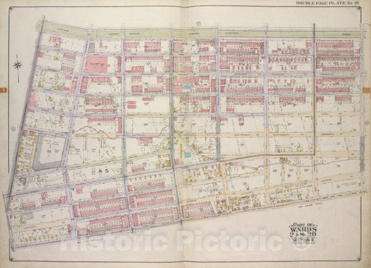 Historic Map - 1916 Brooklyn (New York, N.Y.) Wards 24 & 29, Sect 5; [Eastern Parkway, Albany Ave, East New York Ave; Lincoln Road, Washington Ave, Franklin Ave.] - Vintage Wall Art