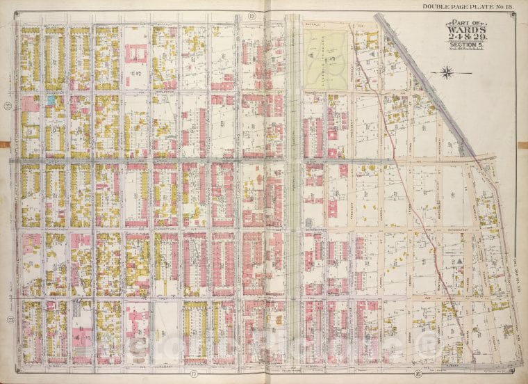 Historic Map - 1916, Brooklyn (New York, N.Y.) Vol. 1, Plate No. 18; Part Of Ward 24 & 29, Section 5; [ Buffalo Ave, East New York Ave, Albany Ave, Atlantic Ave. - Vintage Wall Art