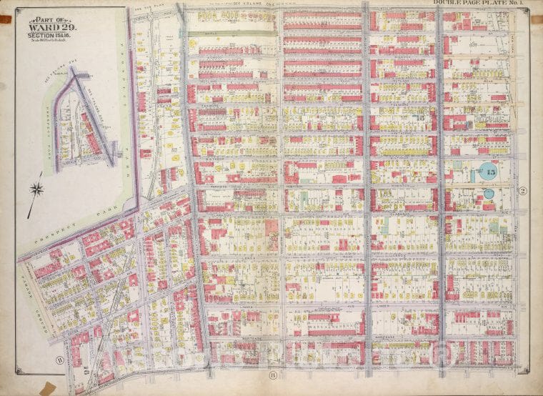 Historic Map - 1916 Brooklyn, (New York, N.Y.), Parkside Ave, Ocean Ave, Lincoln Road; Including New York Ave, Church Ave, E. 17Th St Parade Pl, Bounded B - Vintage Wall Art