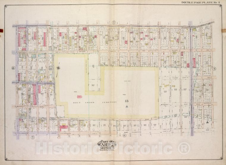 Historic Map - 1916, Brooklyn (New York, N.Y.) Vol. 2, Plate No. 5; Part Of Ward 29, Section 15; [Church Ave, E. 52Nd St; ] - Vintage Wall Art