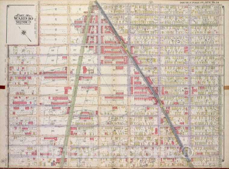 Historic Map - 1916, Brooklyn (New York, N.Y.) Vol. 2, Plate No. 14; Part Of Ward 30, Section 17; [Bounded By 45Th St, 15Th Ave, 61St St; ] - Vintage Wall Art