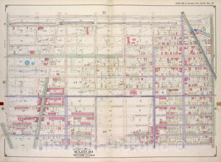 Historic Map - 1916, Brooklyn (New York, N.Y.) Vol. 2, Plate No. 17; Part Of Ward 30, Sections 17, 18 & 19; [Bounded By 61St St, 15Th Ave, 74Th St; ] - Vintage Wall Art