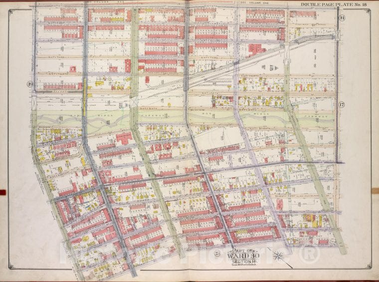 Historic Map - 1916, Brooklyn (New York, N.Y.) Vol. 2, Plate No. 18; Part Of Ward 30, Section 18; [60Th St, 8Th Ave, 74Th St; ] - Vintage Wall Art