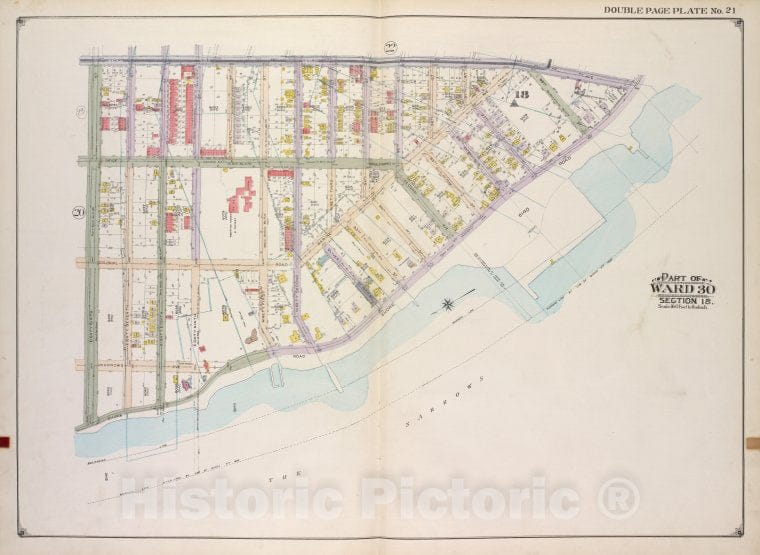 Historic Map - 1916 Brooklyn (New York, N.Y.) Vol. 2, Double Page Plate No. 21; Part Of Ward 30, Section 18; [3Rd Ave, Shore Road; Including 86Th St.] - Vintage Wall Art