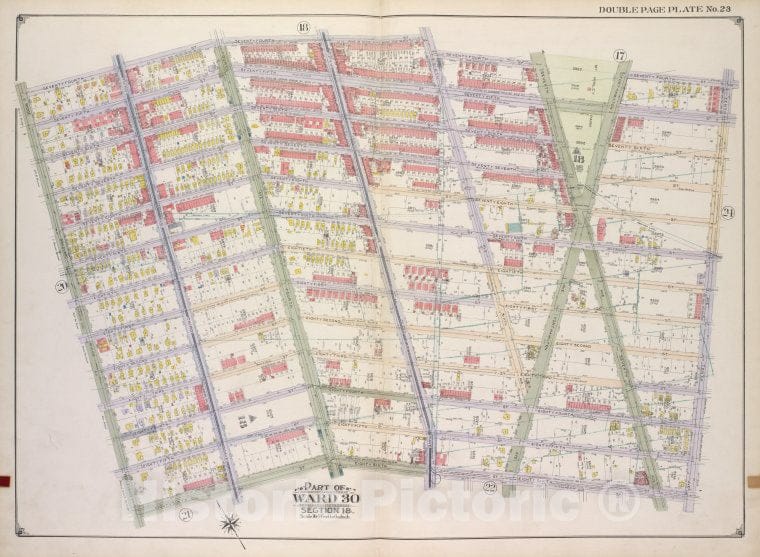 Historic Map - 1916, Brooklyn (New York, N.Y.) Vol. 2, No. 23; Part Of Ward 30, Section 18; [Bounded By 74Th St, 7Th Ave, Fort Hamilton Ave; ] - Vintage Wall Art