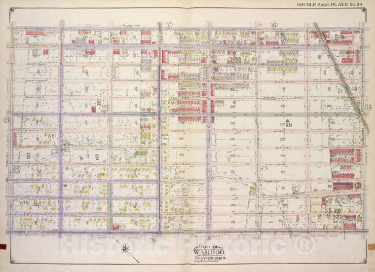 Historic Map - 1916 Brooklyn (New York, N.Y.) Vol. 2, Plate No. 24; Part Of Ward 30, Sections 18 & 19; [74Th St, 17Th Ave; Including 86Th St, 10Th Ave.] - Vintage Wall Art